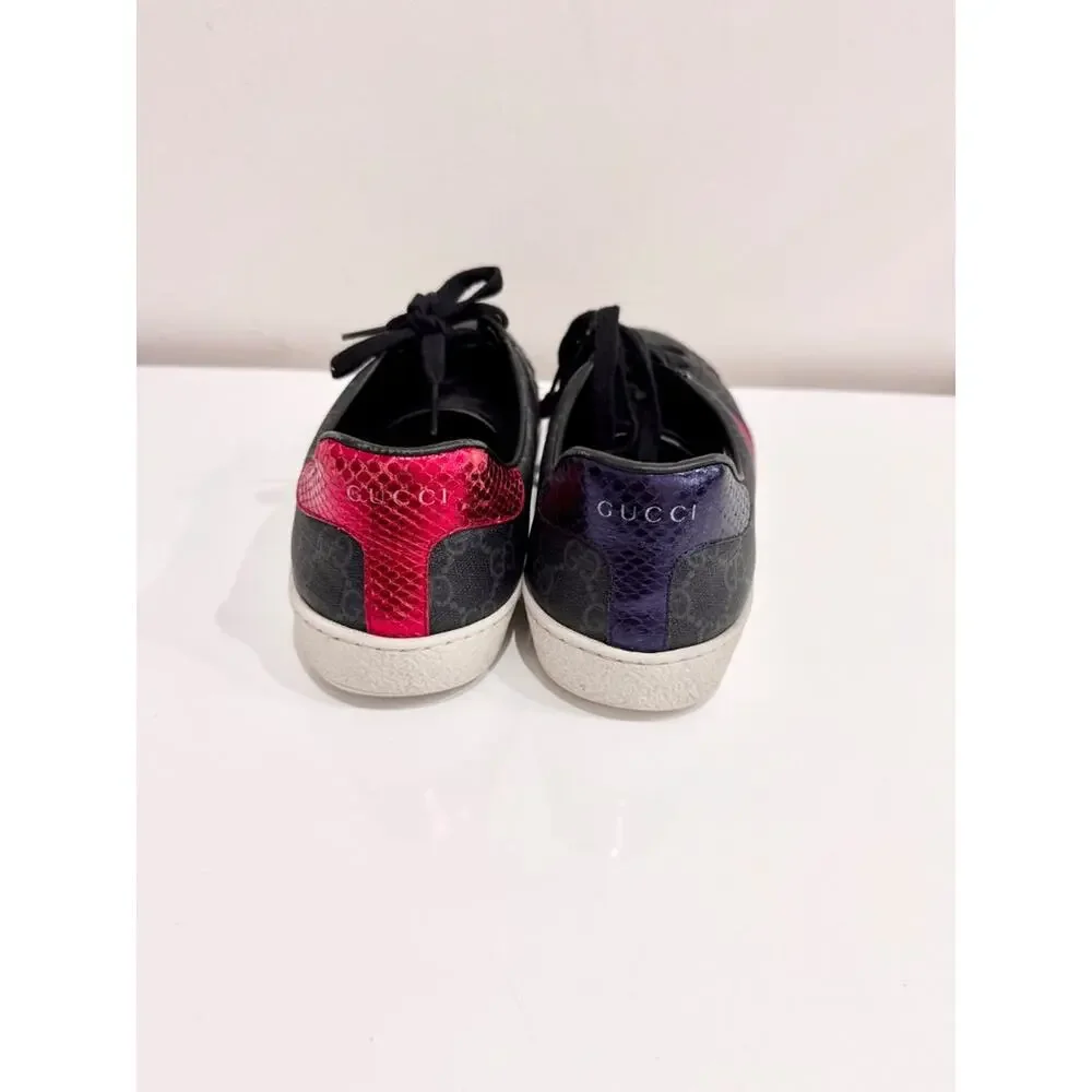 Gucci Ace GG Supreme Monogram Low Top Sneakers Black Gray Mens Size US 9.5 - Picture 7 of 9